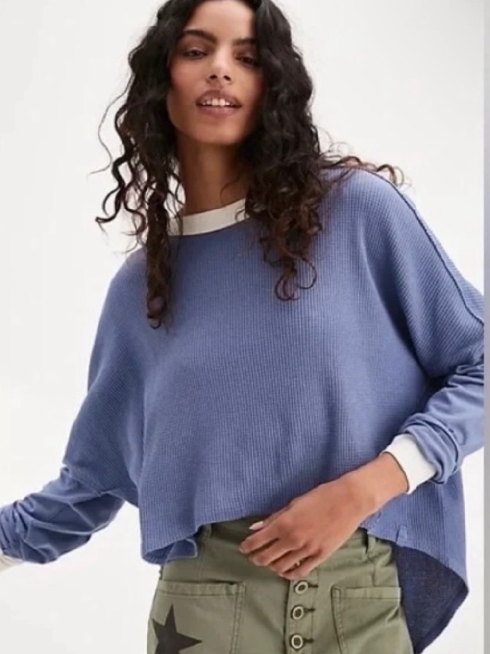 Free People Jayson Ringer Tee Waffle Knit Thermal Top
